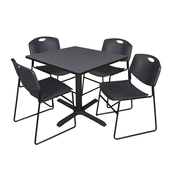 Cain Cain Square Table & Chair Set, Wood, Metal, Polypropylene Top TB4242GY44BK - main